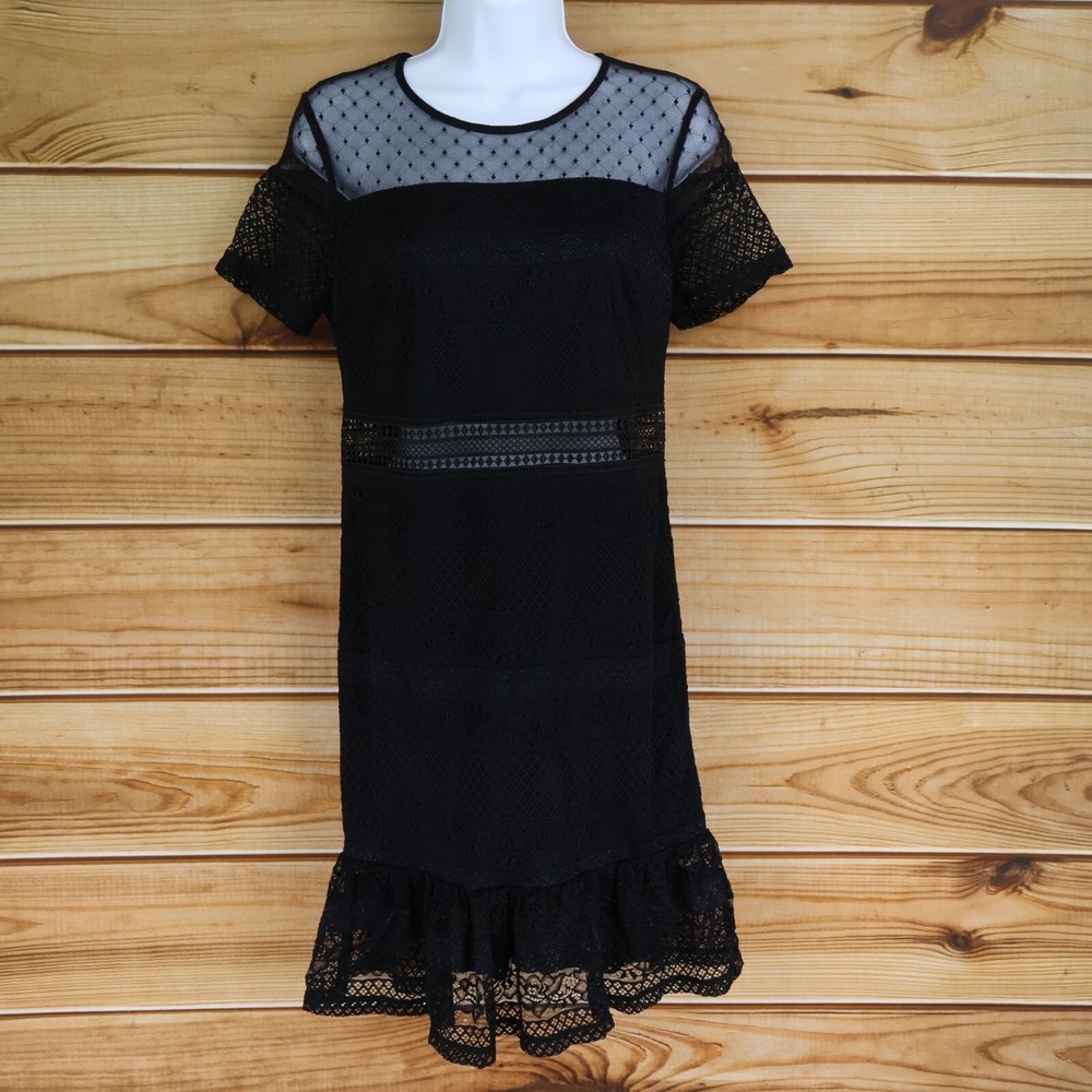 Forever 21 Lace Pencil Dress Womens Size M Black Nylon Blend‎ Short